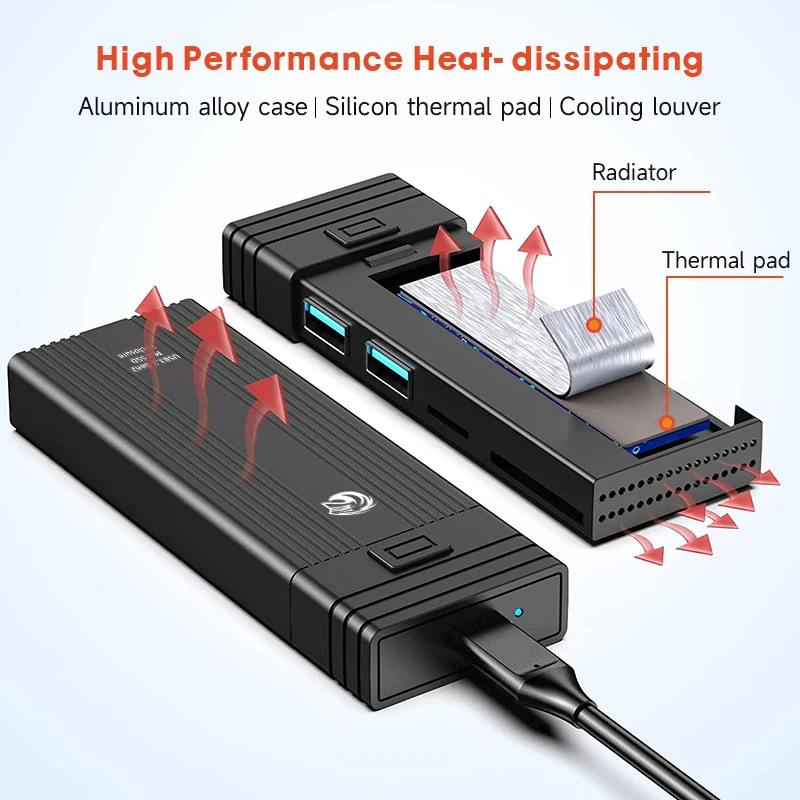 KingSpec M2 NVME NGFF SSD 케이스 USB C 타입 3.1 to SD TF USB 2.0 어댑터 도크, 데스크탑 노트북용 USB 허브, USB C 스플리터