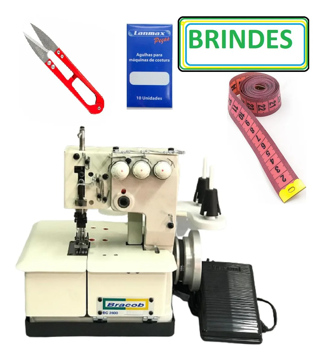 Máquina Costura Galoneira Bracob 3 Agulhas Bc2600 +3 Itens- 110v