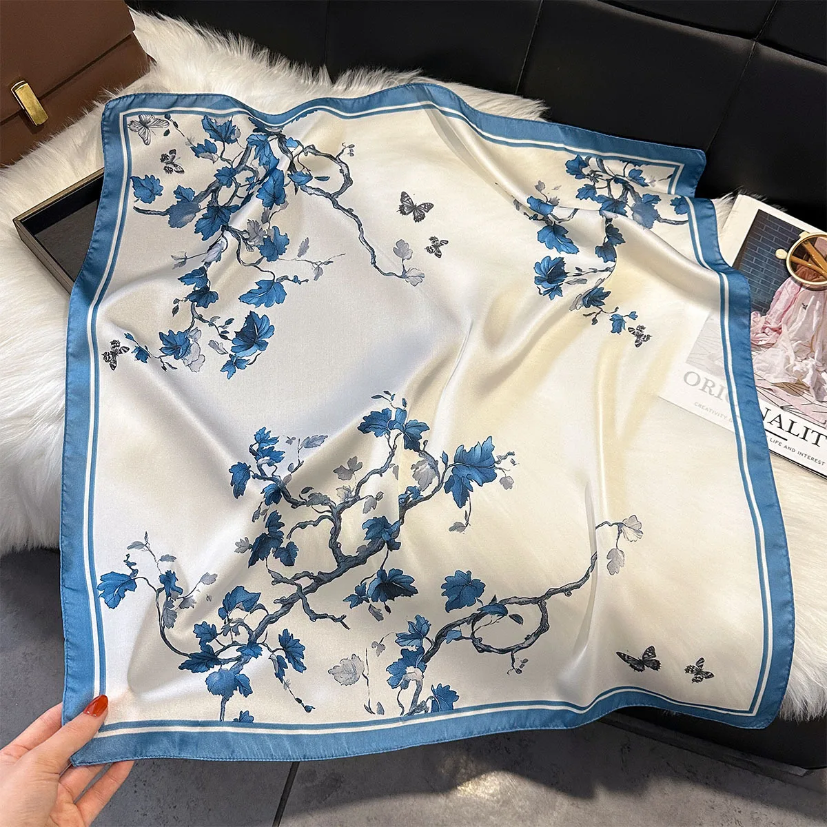 70*70 سنتيمتر الأزهار طباعة وشاح مصمم النساء الأوشحة الحريرية باندانا الحجاب منديل شال منديل رباط شعر Foulard سيدة فاخرة