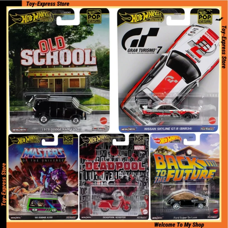 

Hot Wheels Premium 2025 Pop Culture Hotwheels 2025 1/64 Модель автомобиля Детские игрушки Скутер Дэдпула Nissan Dodge Ford Мальчик Детские игрушки