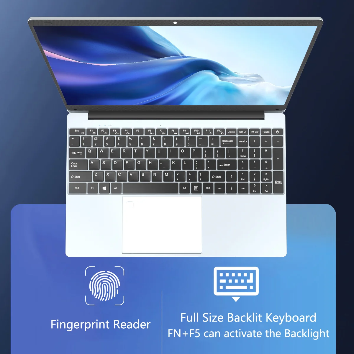 15,6 Zoll 16GB Laptop 512GB SSD Windows 11 Notebook Intel Celeron N5095 Büro computer mit Hintergrund beleuchtung mit Finger abdruck WLAN-Kamera BT