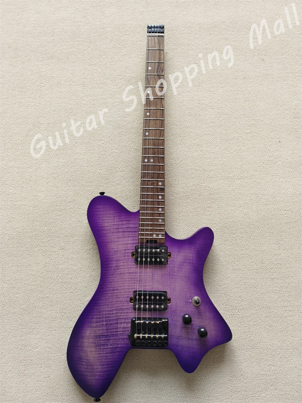 Purple headless electric guitar,Solid wood quality，fine workmanship，Free Shipping ， very fashionable and beautiful, great for pr