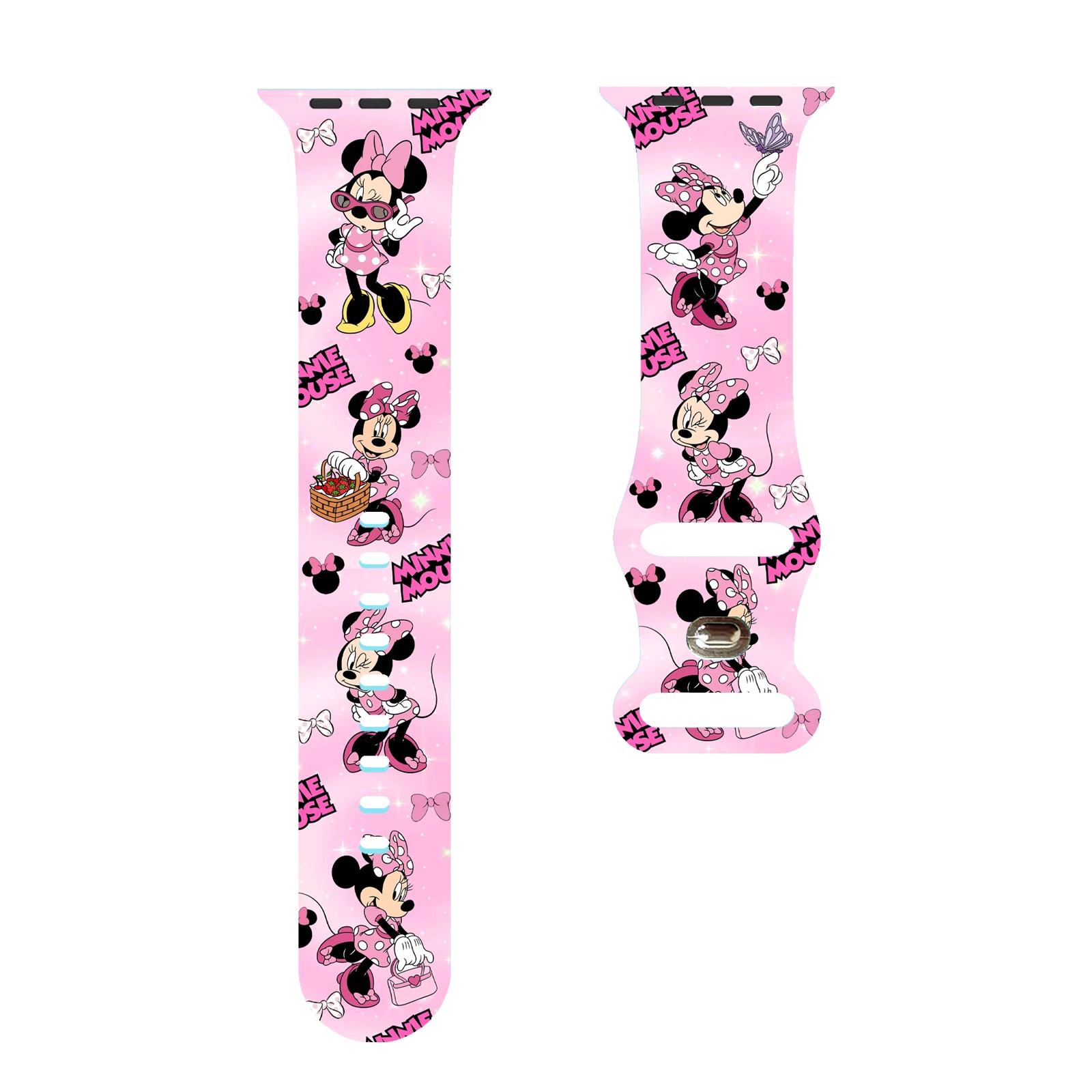 Tali Silikon Seri Disney Minnie untuk IWatch 44Mm 42Mm 41Mm 40Mm Kompatibel dengan Apple Watch 11 10 9 SE Gelang Jam Dapat Diganti
