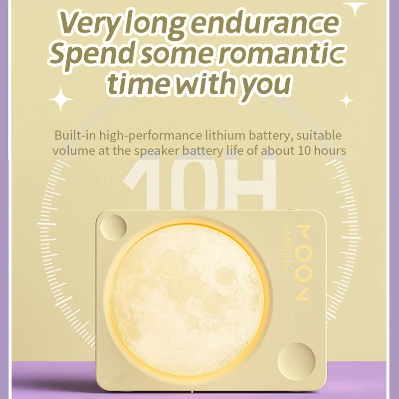 مكبر صوت بلوتوث صغير بإضاءة القمر محمول Hifi Sound Music Box ميكروفون كاريوكي لاسلكي مع ضوء محيط ملون أفضل Gif