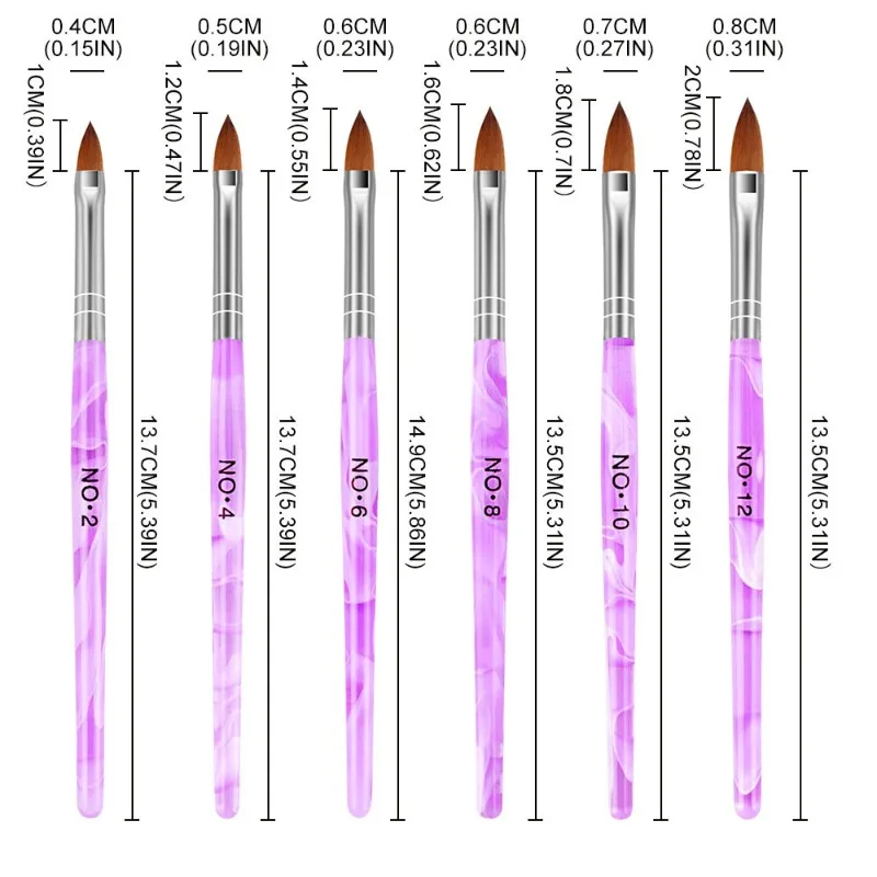 7Pcs Purple Nail Art Nail Brush Design Tip Drawing Carving Dotting Nail Pen Builder Flat Liner Acrylic Gel Polish Manicure