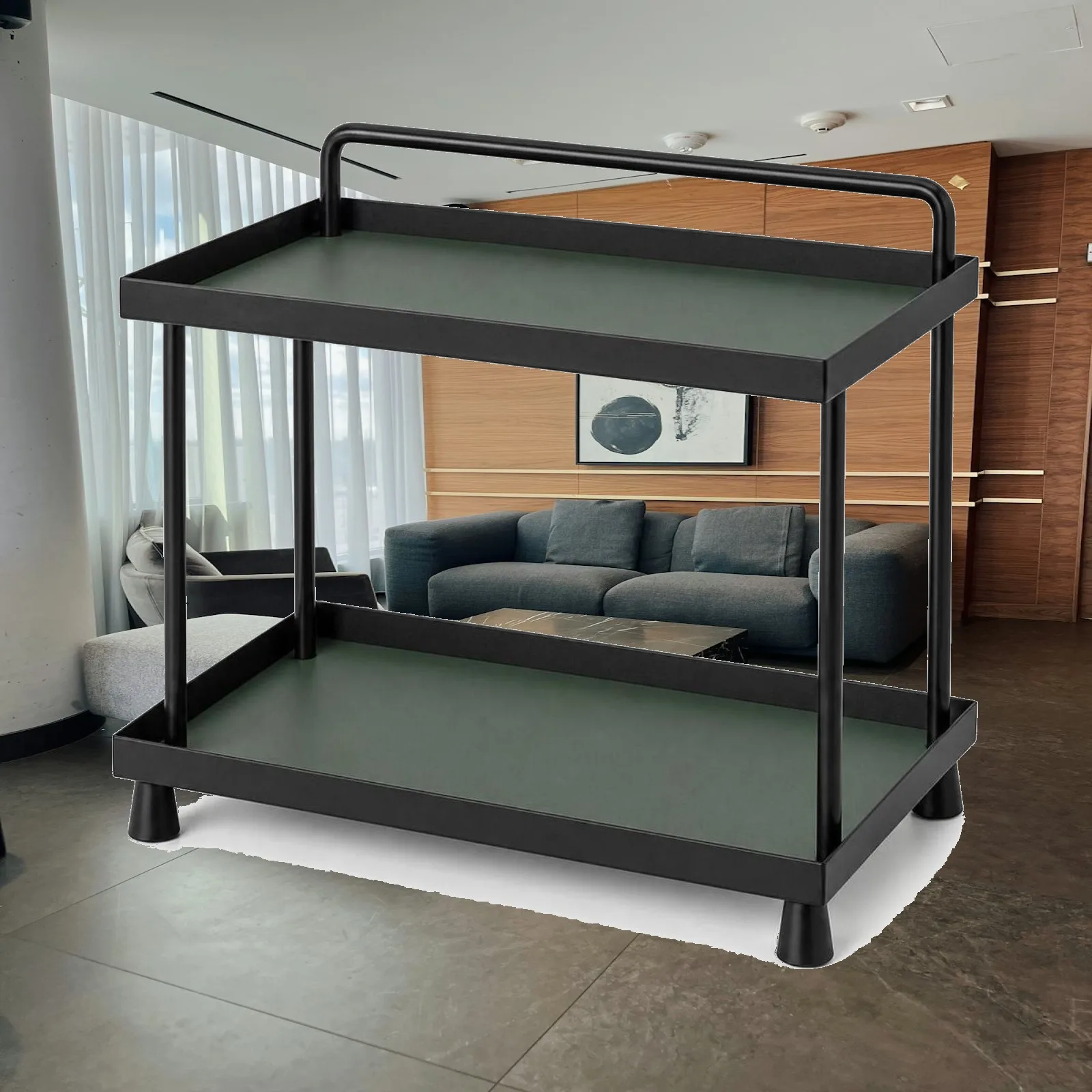 Two-Tier Storage Rack Space-Saving Countertop Organizer with Guard Rail Countertop Shelf Organizer Multipurpose