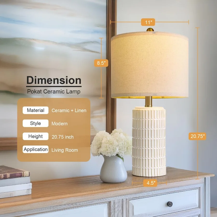 Lampade da tavolo moderne in ceramica piccole da 20,75 pollici, set di 2 lampade da comodino bianche per camera da letto, comodini, decorazioni per scrivania in fattoria, regalo Nig