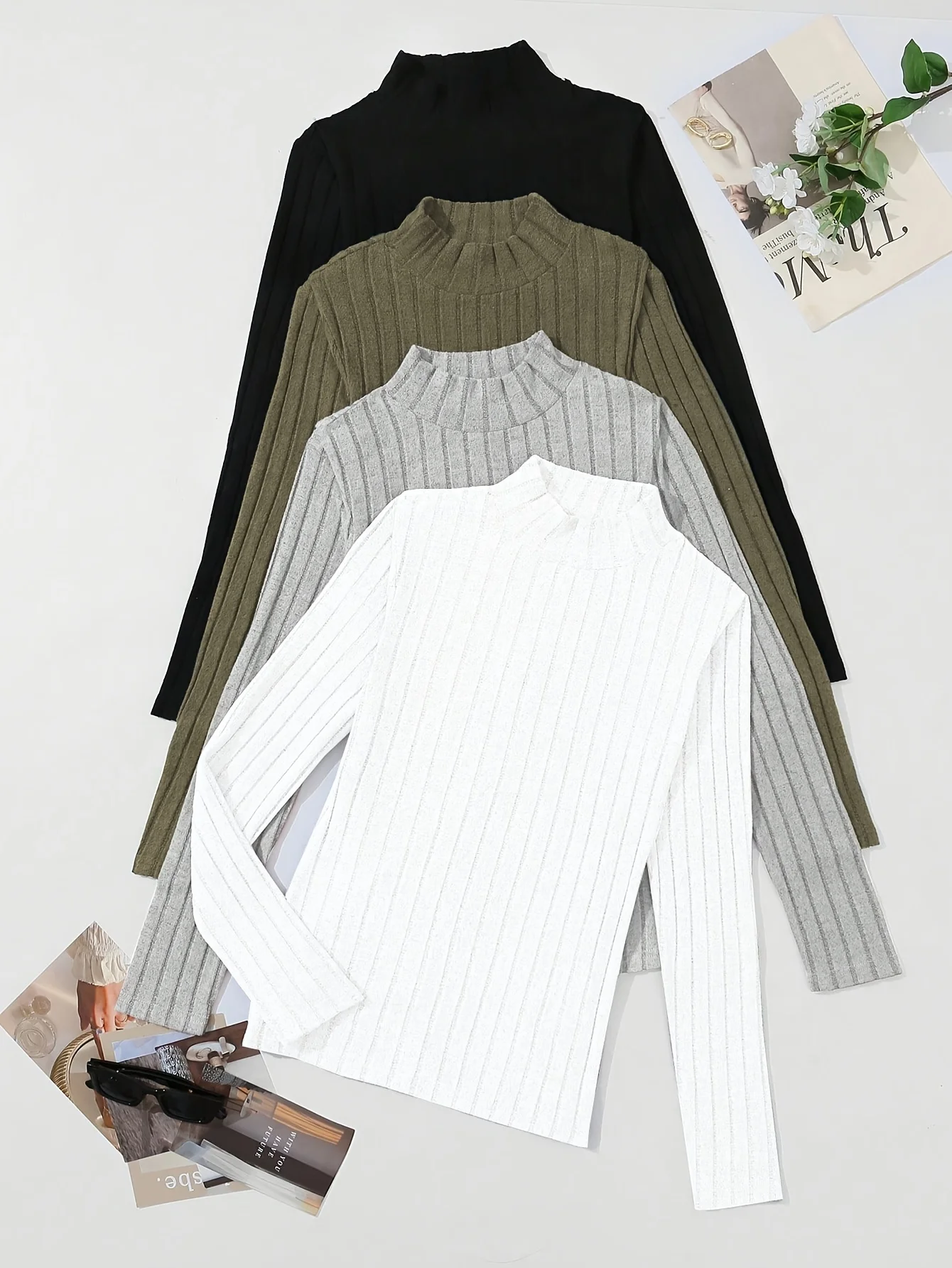 

Autumn and winter directional solid color fashion women's four-piece T-shirt set