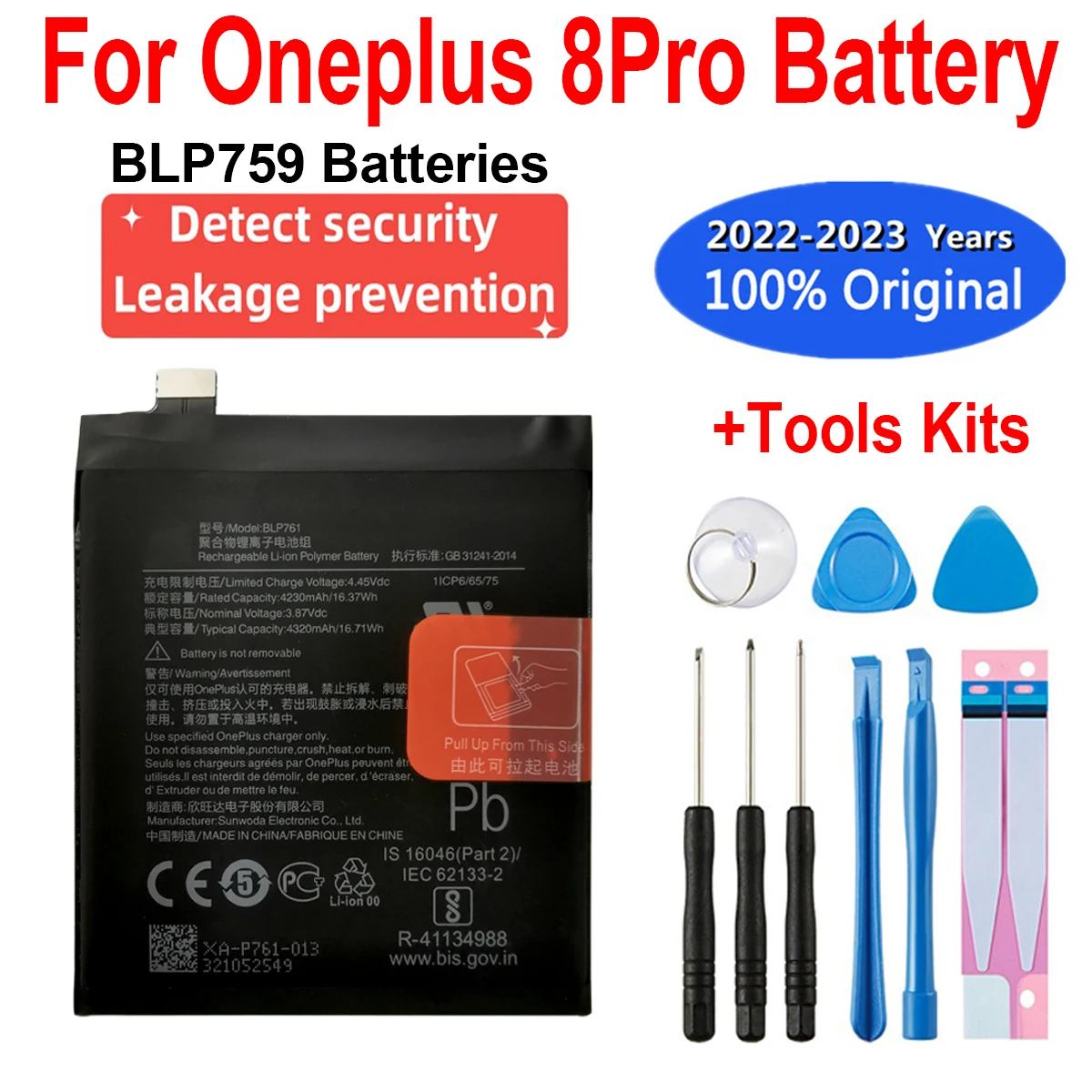 

100% New High Quality For OnePlus 8pro Phone Battery For BLP801 Batteries Replacement Bateria Safety Detection Test Verify