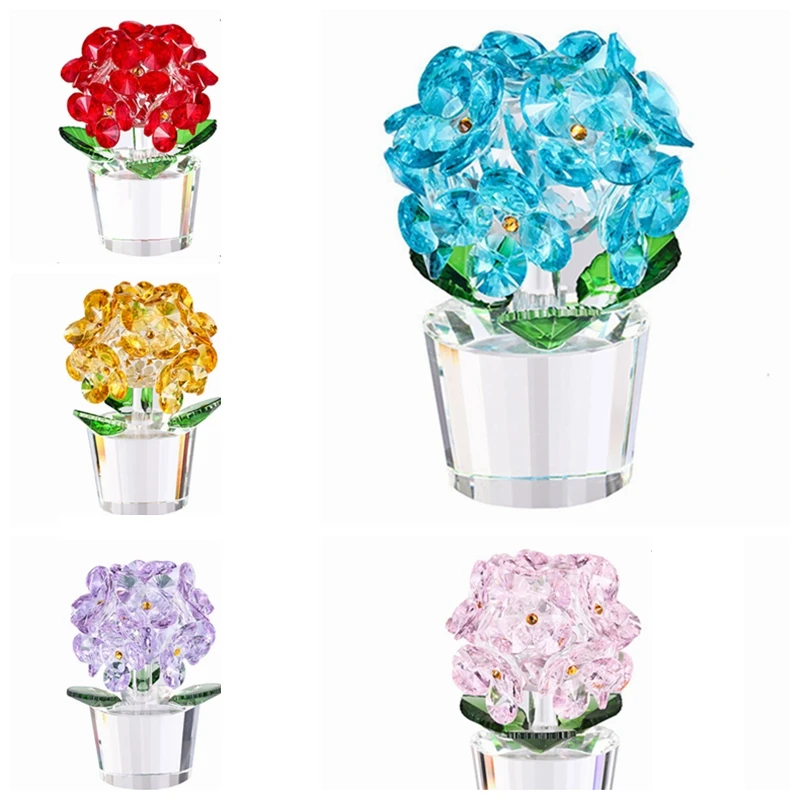

Crystal Glass Flower Hydrangea Figurine Ornament Wedding Home Table Centerpieces Decor Souvenir Collectible Gifts