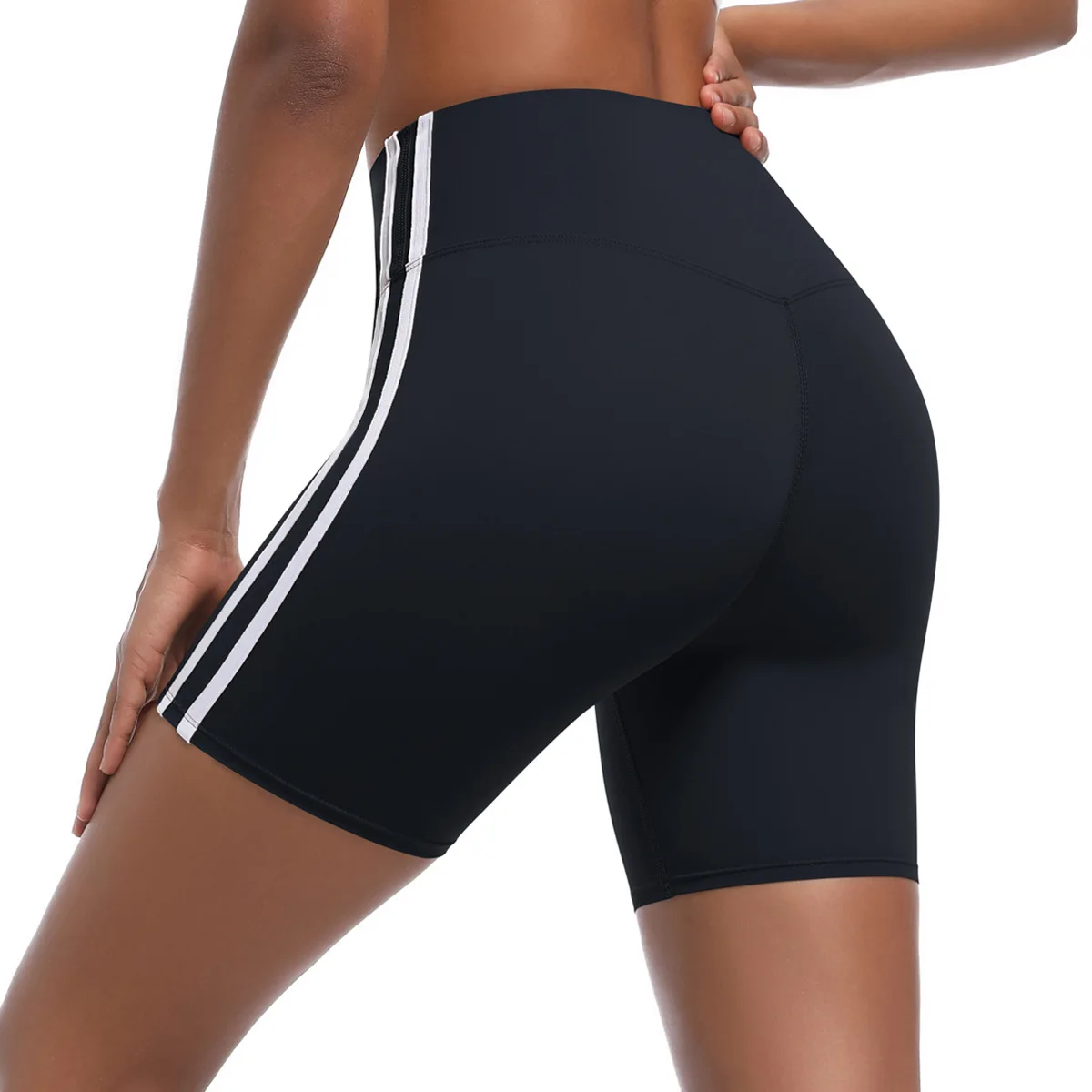 Shorts de yoga calças com listras duplas nos lados cintura alta controle de barriga ginásio leggings de fitness para calças femininas