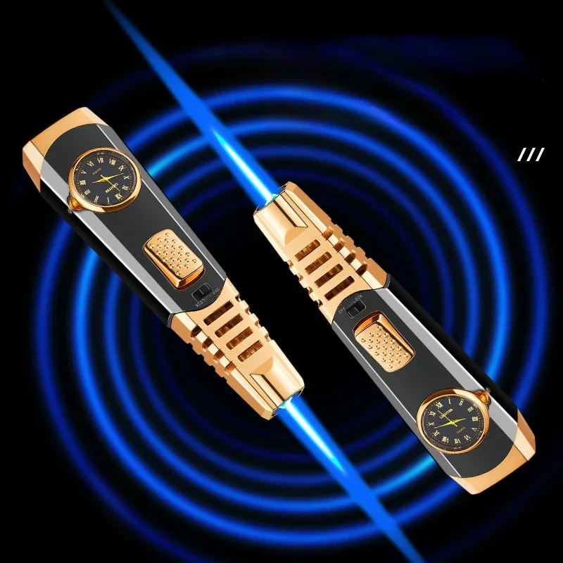 Portable Metal Clock Windproof Turbine Torch High-Flame Gas Direct Welding Gun Lighter Outdoor BBQ Ignition Guns Kitchen Tool