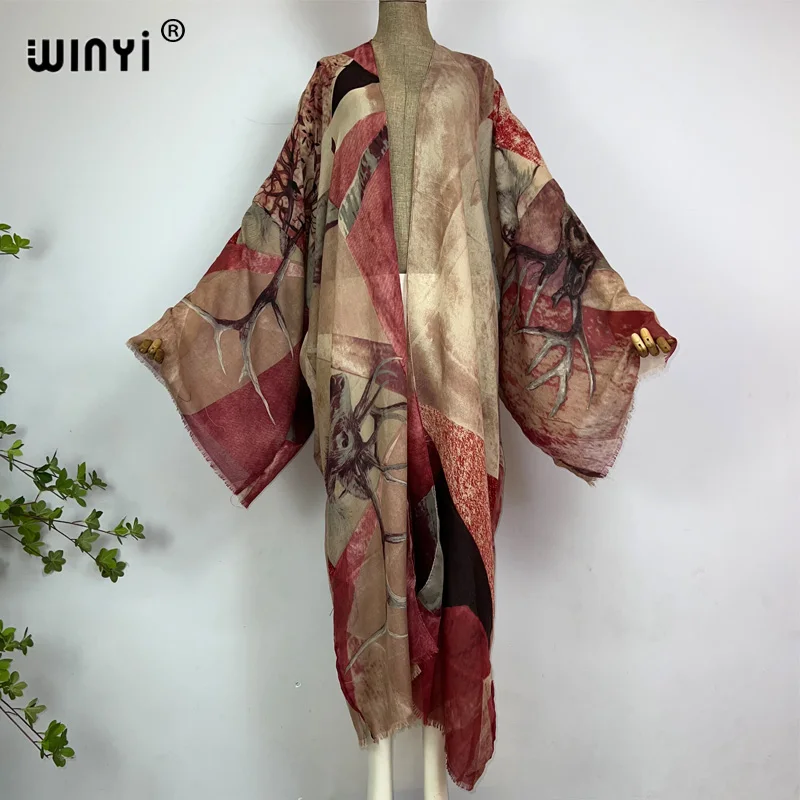 WINYI kimono Africa summer boho print beach swimwear Elegant Cardigan sexy kaftan 2023 beach wear swimsuit woman evening dress