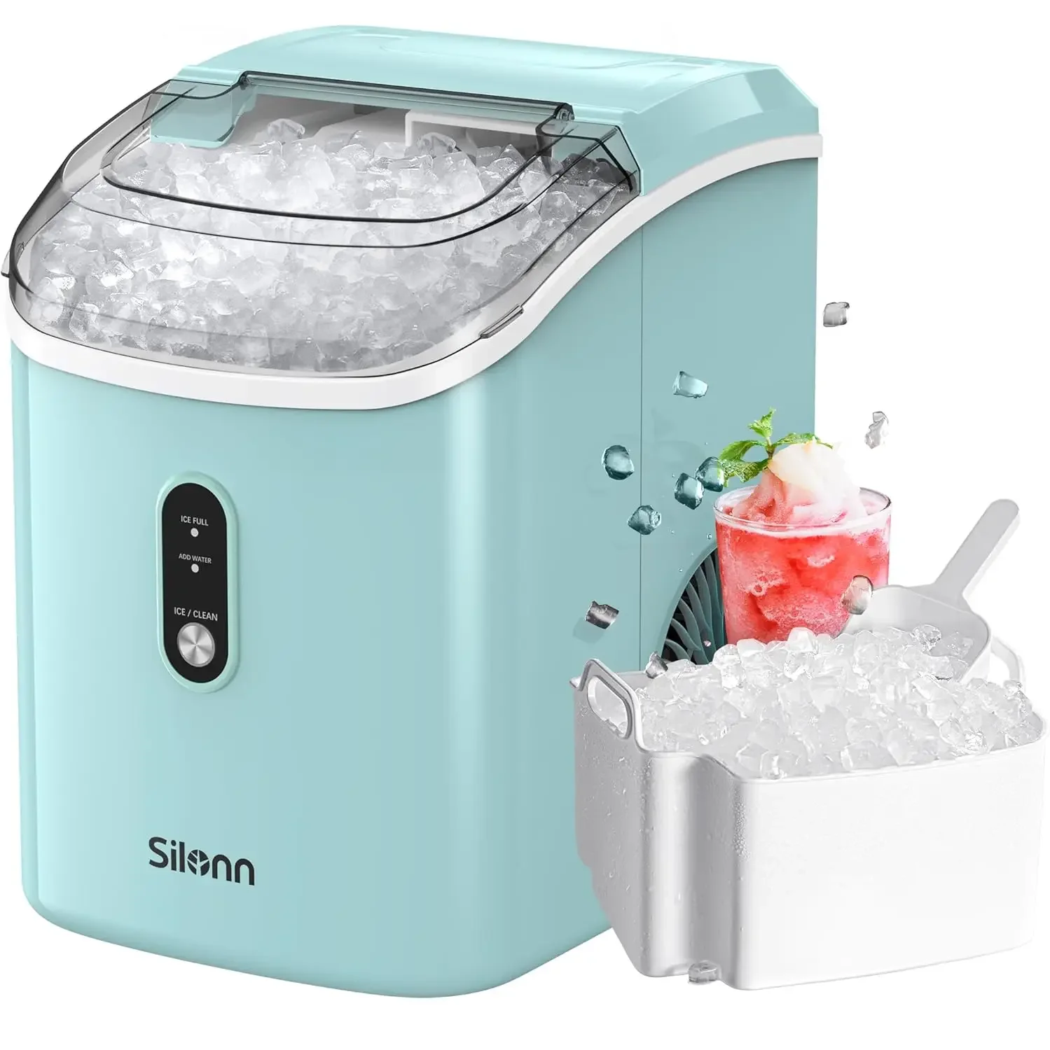 Nugget Countertop Ice Maker, Silonn Chewable Pellet Ice Machine with Self-Cleaning Function, 33lbs/24H, Portable Ice Makers