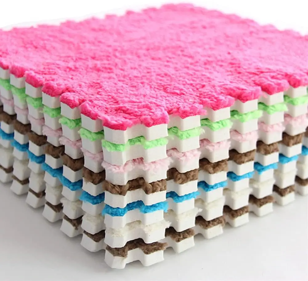 Interlocking EVA Foam Puzzle Mats Soft Plush Floor Tiles Square Area Rugs Non-Slip for Kids Playroom Bedroom Living Room view 3