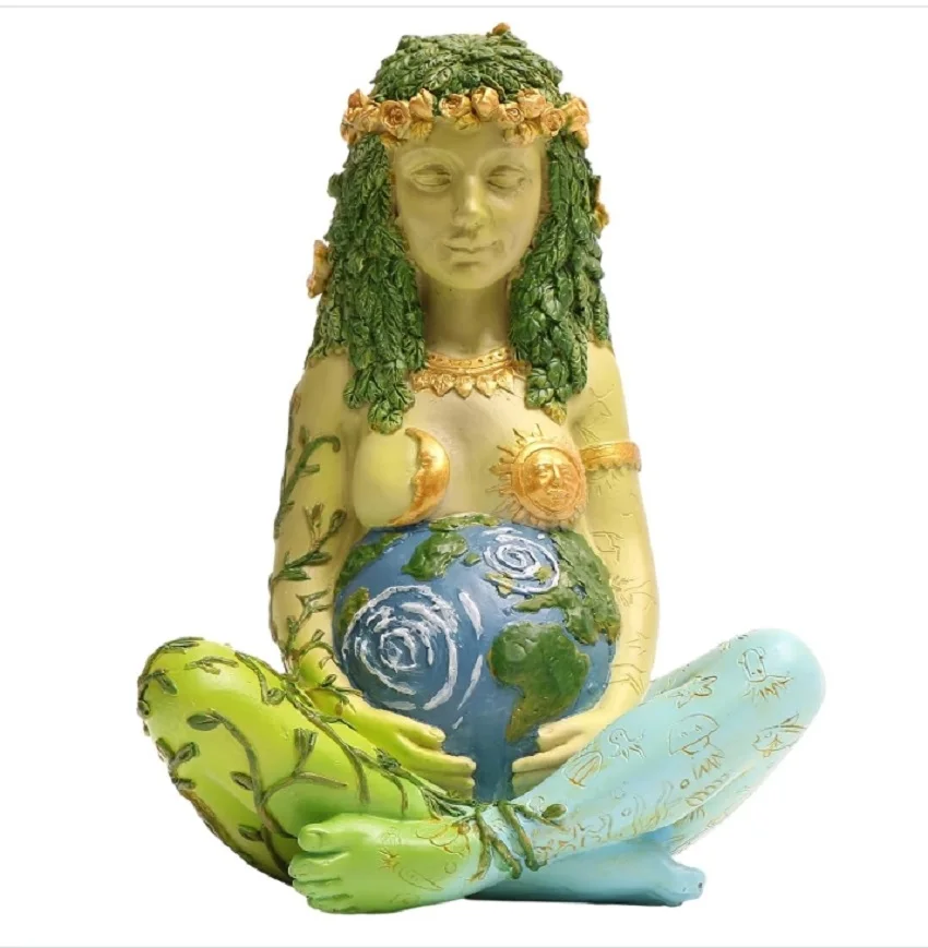 

Green Earth Mother Nature Goddess Millennial Gaia Statue Colors Home and Garden Decorative Figurine Room Decoration