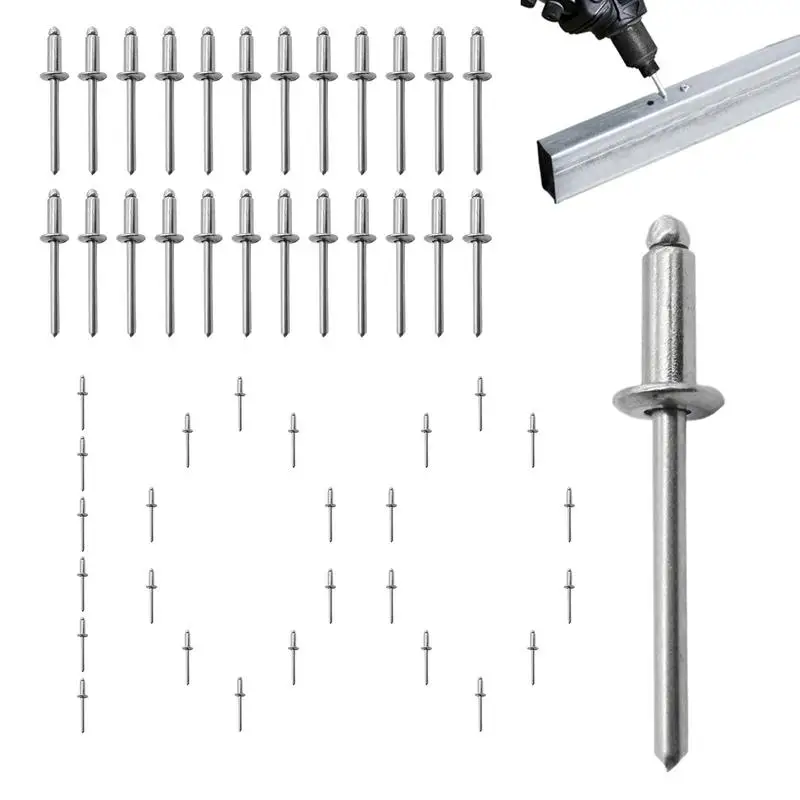 

Заклепки с открытым концом, 100 шт., заклепки с открытым концом и купольной головкой, многофункциональные застежки, заклепки для стекловолокна и дерева