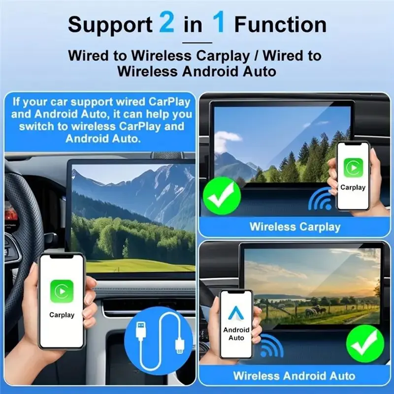 Stable-WIFI6 Dual Interface Wireless Carplay Adapter 2In1 Carplay+Android Auto USB-A And USB-C For Wireled Carplay To Wireless