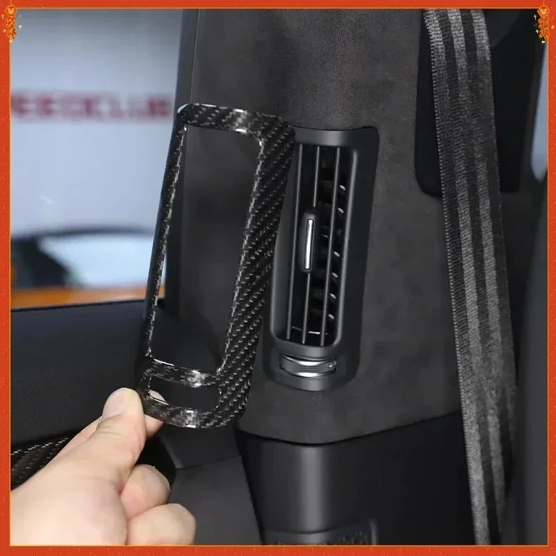 For Lamborghini URUS Real Dry Carbon Fiber B-Pillar Air Conditioning Outlet Frame Decorative Stickers 2018-2021 Accessories