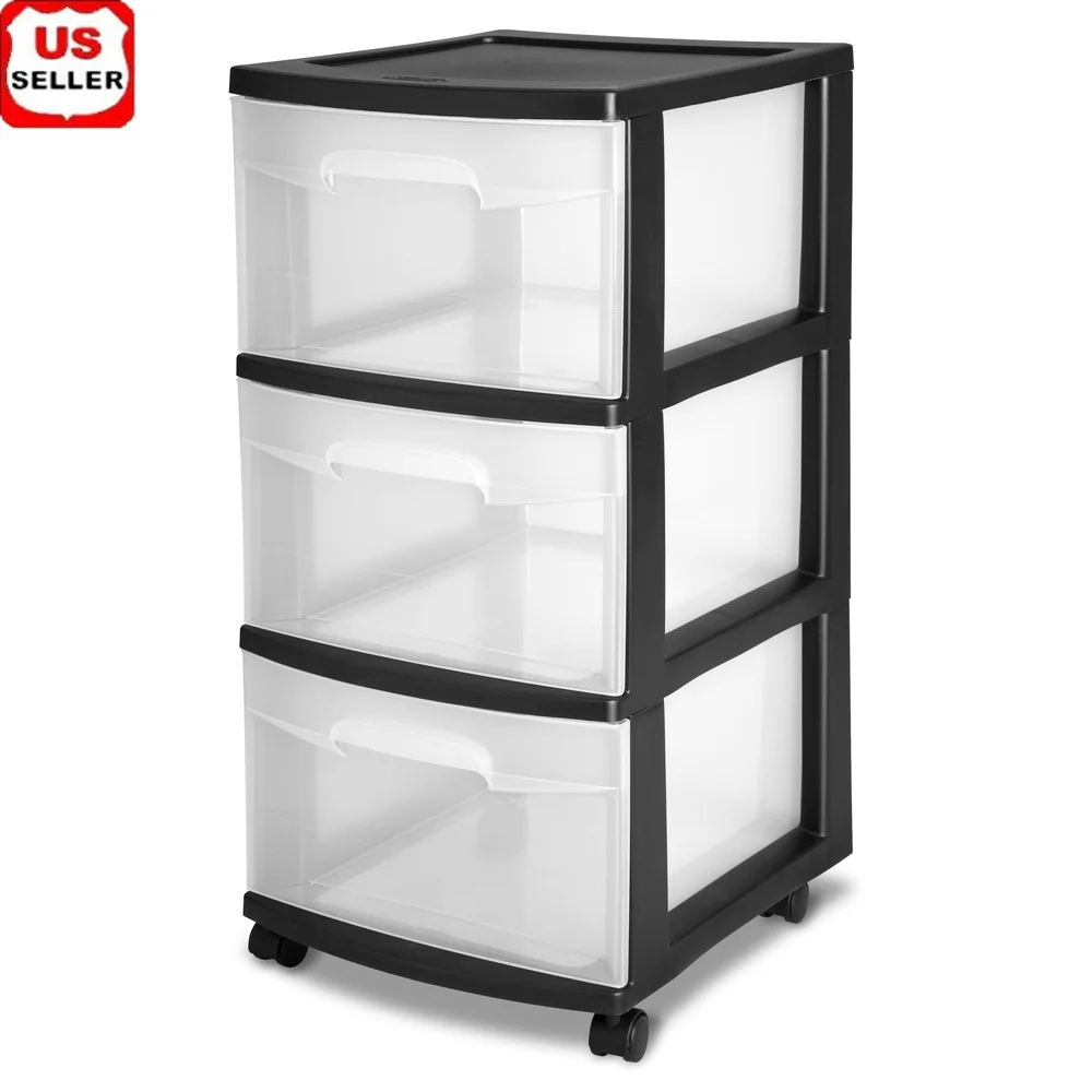 3 Drawer Slim Plastic Storage Cart with Clear Pull Out Drawers Rolling Organizer Bedroom Kitchen Bathroom Craft Room
