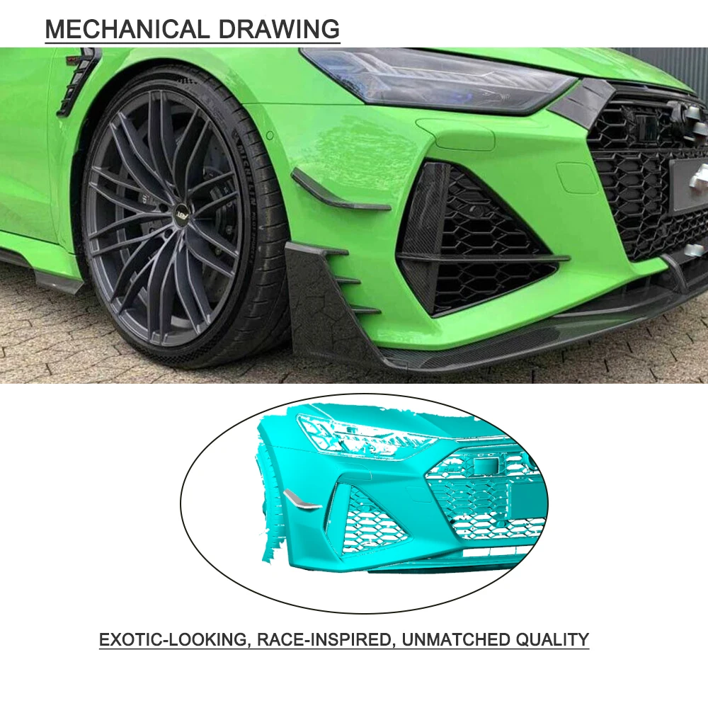 Prepreg Dry Carbon Car Front Bumper Canards for Audi RS6 RS7 C8 Sportback 2020 2021 Car Front Flaps Air Vent Splitter Fins - view 2