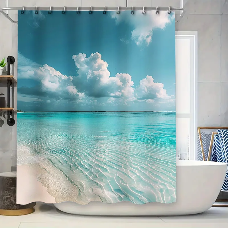 

Пляжная занавеска для душа, водостойкая печать, 3D украшение для ванны для домашнего декора, аксессуары для ванной комнаты, настраиваемый размер, голубое небо, белое