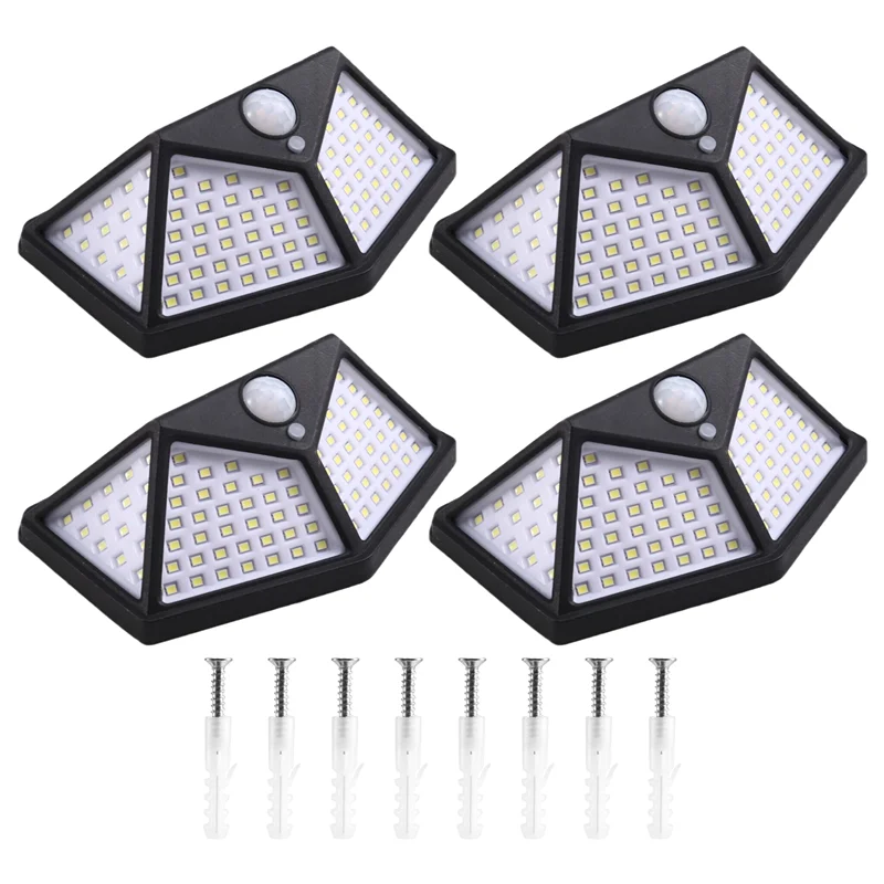 A38I Outdoor 100 LED Solar Security Lights With 3 Modes Motion Sensor For 270° Wide Angle Illumination