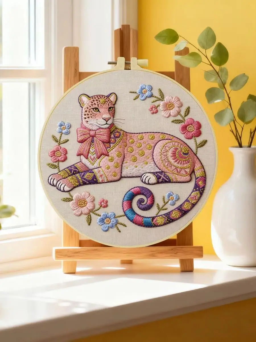 1 Stück 20X20CM/15X15CM 7,87/6,3 Zoll Leoparden-Stickerei-Starter-Kit DIY-Kit DIY-Stickerei-Set für Anfänger – Detail 6