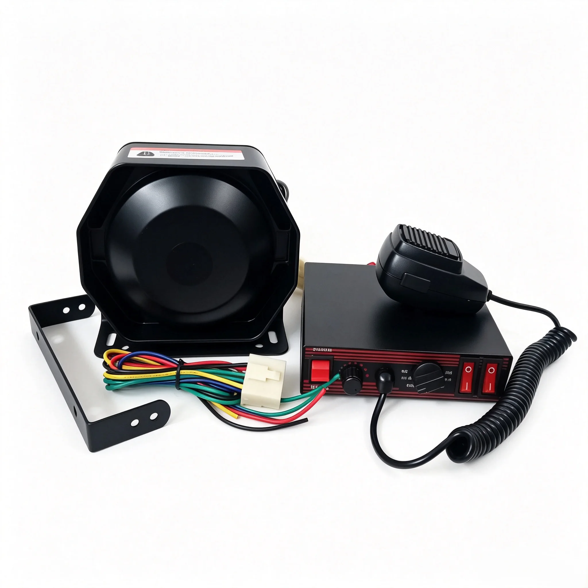 200W DC12V Car Alarm Emergency Vehiches 7 Tones Police Siren Amplifier with Microphone Match 200W Loudspeaker
