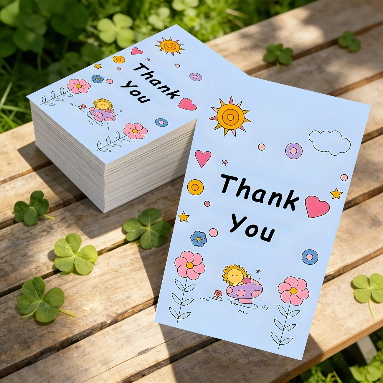 50PCS Cute and Playful Style Soft and Cute Sun Flower Design Thank-you Cards, Used for Festivals, Parties and Other Occasions