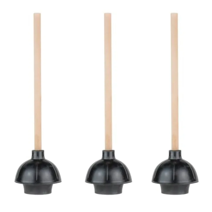 

Rubber Toilet Plunger Double Thrust Force Cup Heavy Duty Commercial Grade with 18" Wood Handle Pack of 3