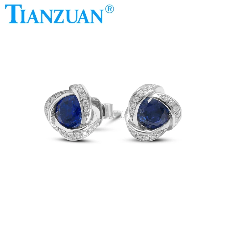 

925 Sterling Silver Stud Earrings 5MM Artificial Blue Sapphire Earrings Moissanite Women Gift Fine Wedding Jewelry Earrings