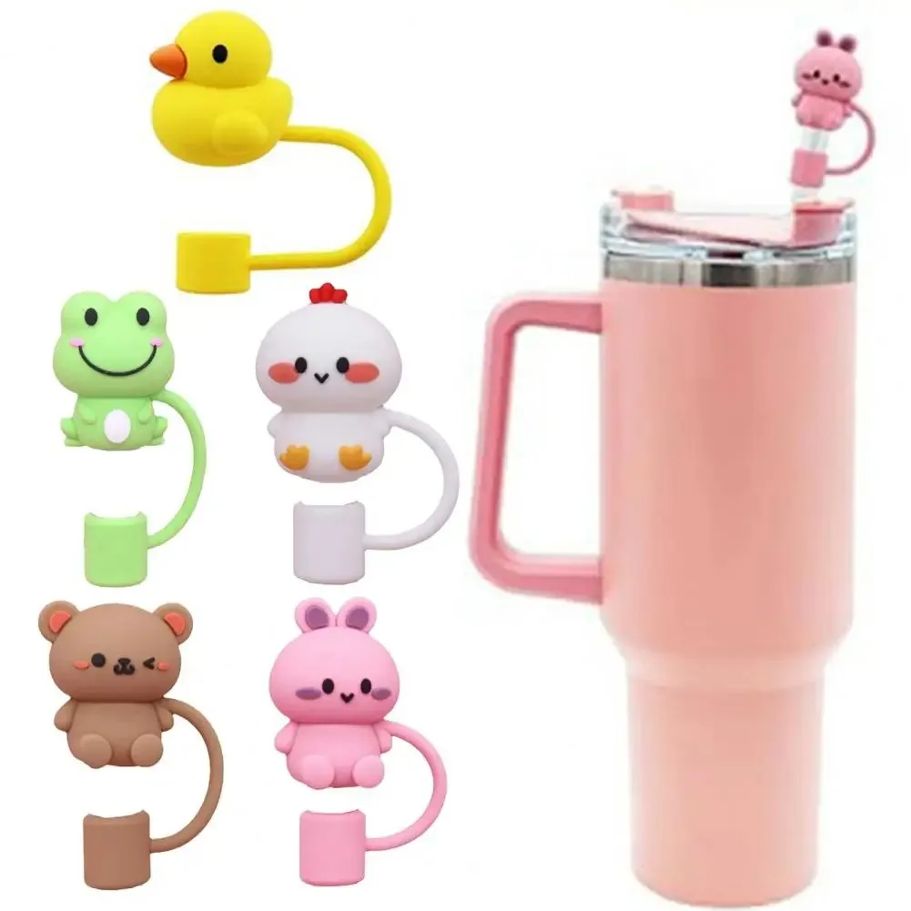 3D 1-16pcs Cute Cartoon Straw Cover Cap Accessories 10mm Silicone Proof Cap Straw Splash Drinking Dustproof Plug Reusable Straw
