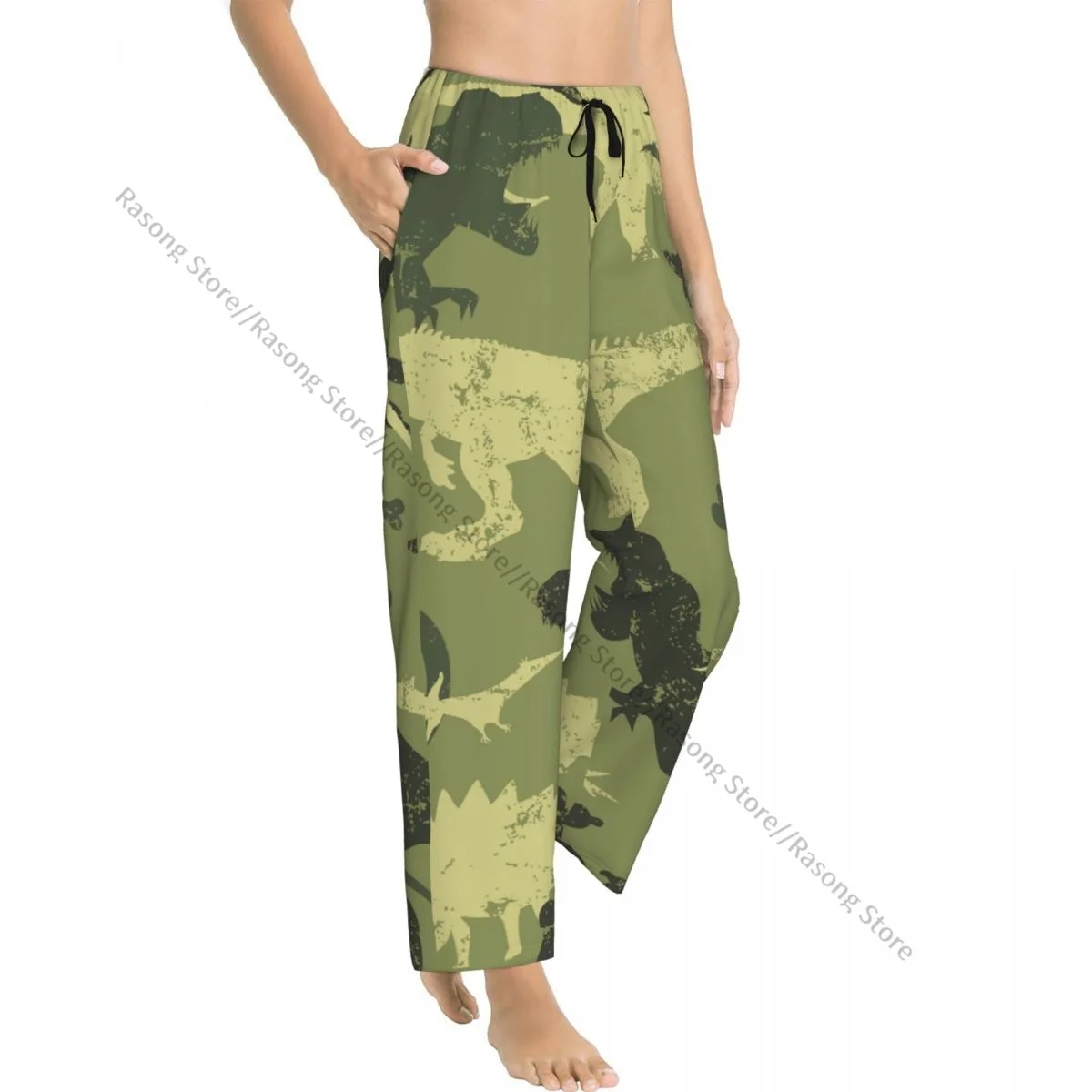Warm Women Pajama Pants Camouflage Dinosaur Sleep Bottoms Soft Loungewear