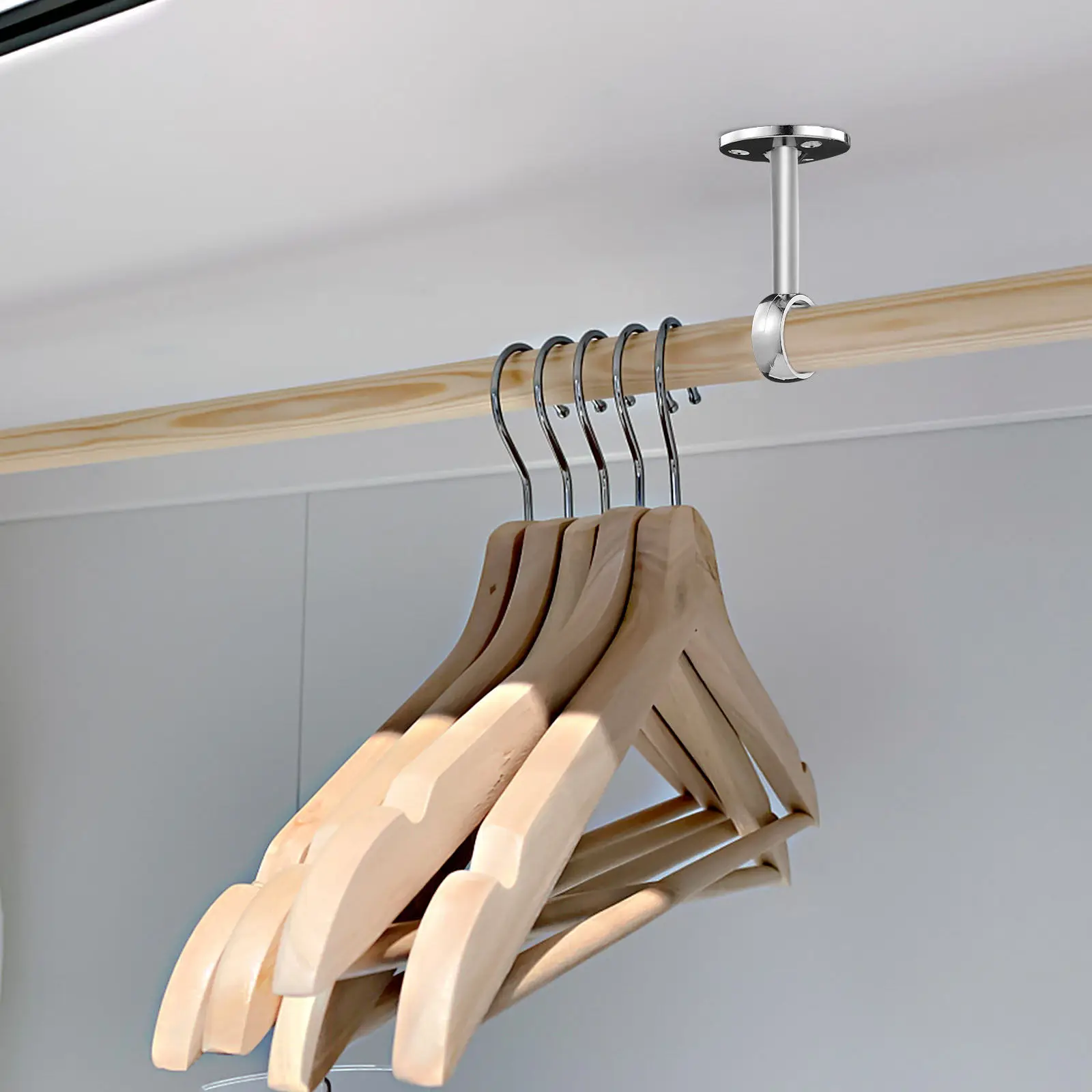 8Pcs Ceiling Mount Brackets Stainless Steel Strong Closet Rod Holders Heavy Duty Curtain Rod Racks Noise Free Wear Resistant