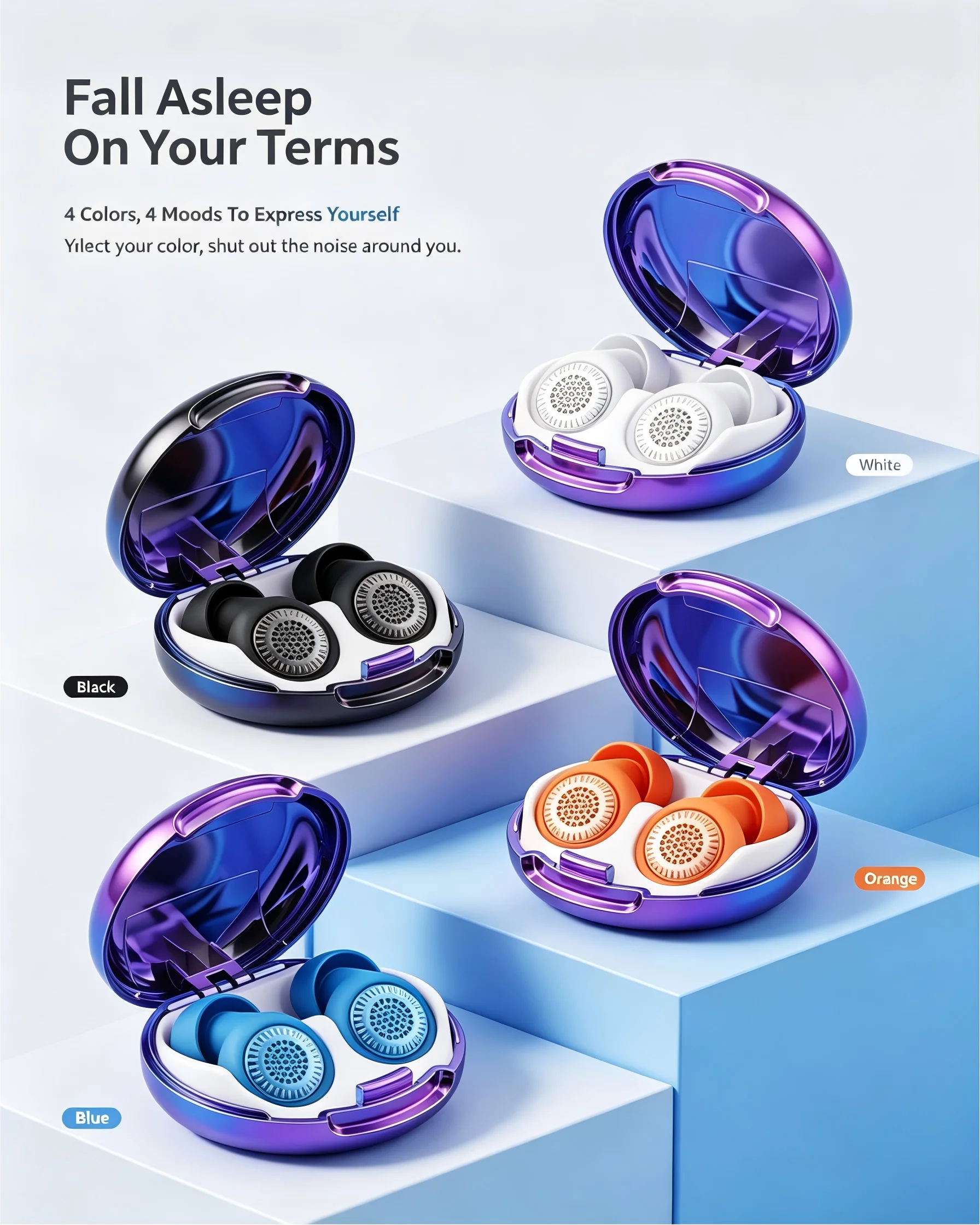 Reusable Soft Silicone Sleep Earplugs Noise Reduction Ear Plugs with Multi Size Tips Storage Case Lanyard For Snoring Sleeping S