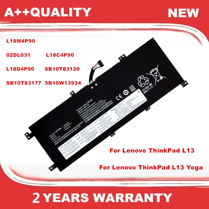 

L18M4P90 Laptop Battery For Lenovo ThinkPad L13 / L13 Yoga 02DL031 L18C4P90 L18D4P90 SB10T83120 SB10T83177 5B10W13934 15.36V