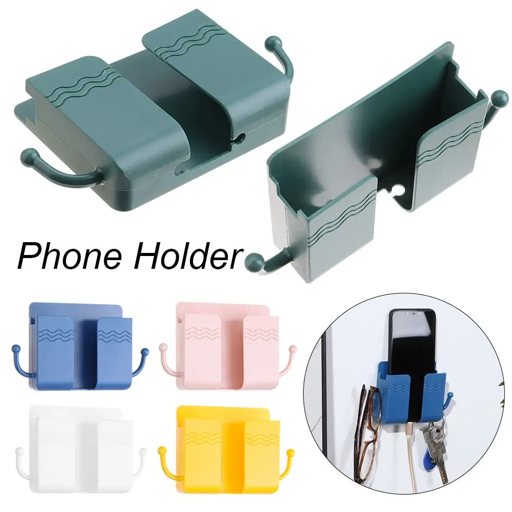 Phone Charging Dock with Adhesive Wall Mount Phone Holder Phone Stand Data Cable Hooks Telecontroller Storage