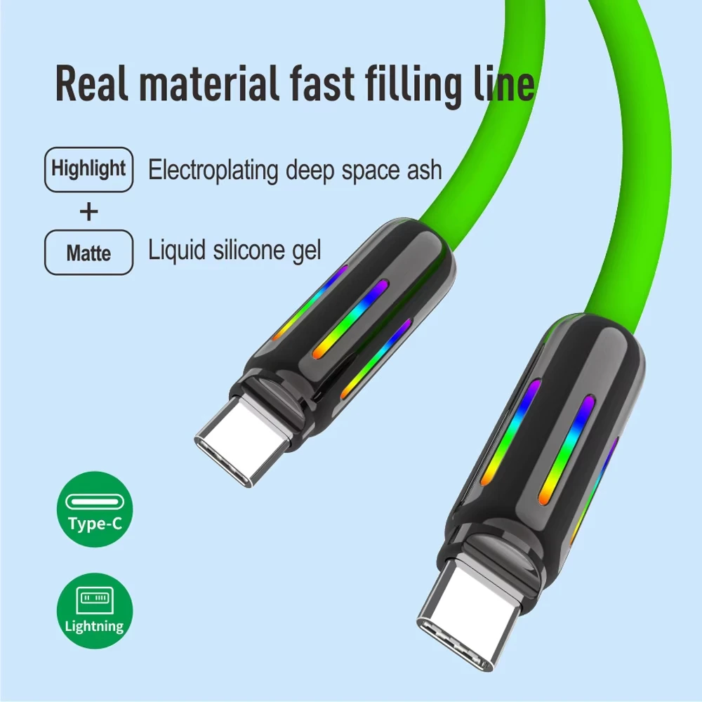 NNBILI 240W 4-in-1 Fast Charging Data Cable Colorful RGB Breathing Light USB C To Type-C High-speed Transmission Charger Cable
