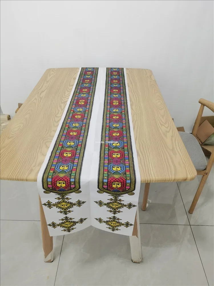 Round Plates Bohomian Traditional Art Eritrean Ethiopian Table Runner Wedding Tablecloth for Dining Coffee Kitchen Living Room