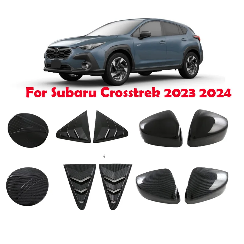 For Subaru Crosstrek 2023 2024 ABS black carbonfiber accessories Door Rearview Mirror Fuel tank cap Rear Window Louver cover