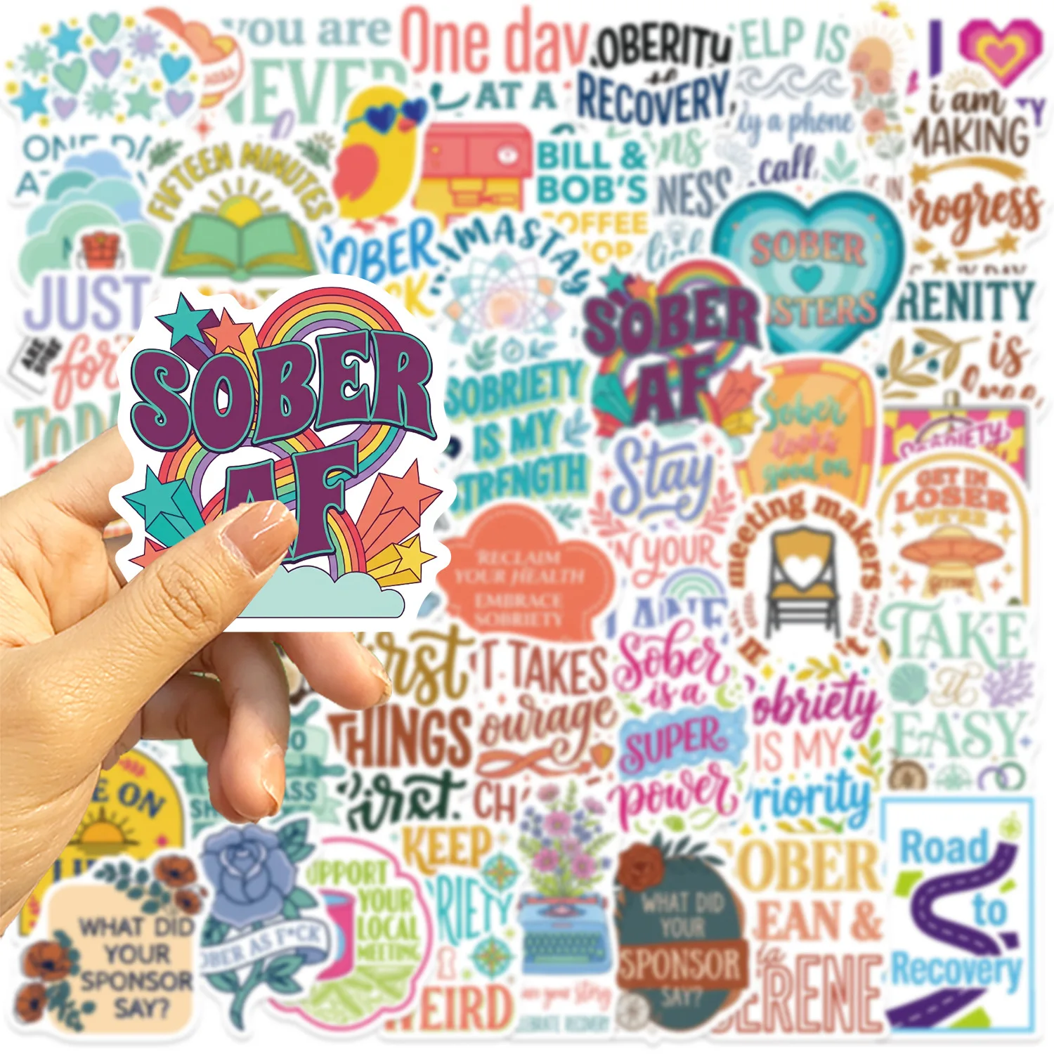 50 PCS Cartoon Sobriety Fun Text Graffiti Stickers Decorate Guitar Thermos Cup Helmet Diary Vinyl Student DIY Decals