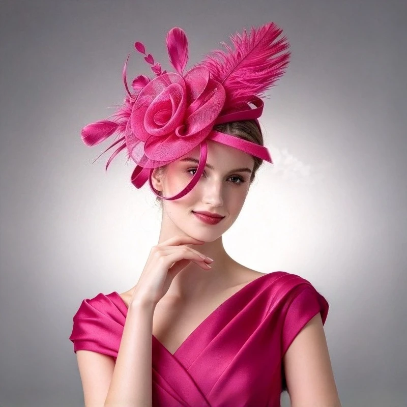 Formal Dress Feathers Mesh Headband Luxury Exquisite Small Top Hat Headband Stage Performance Headpiece Retro Bridal Headband