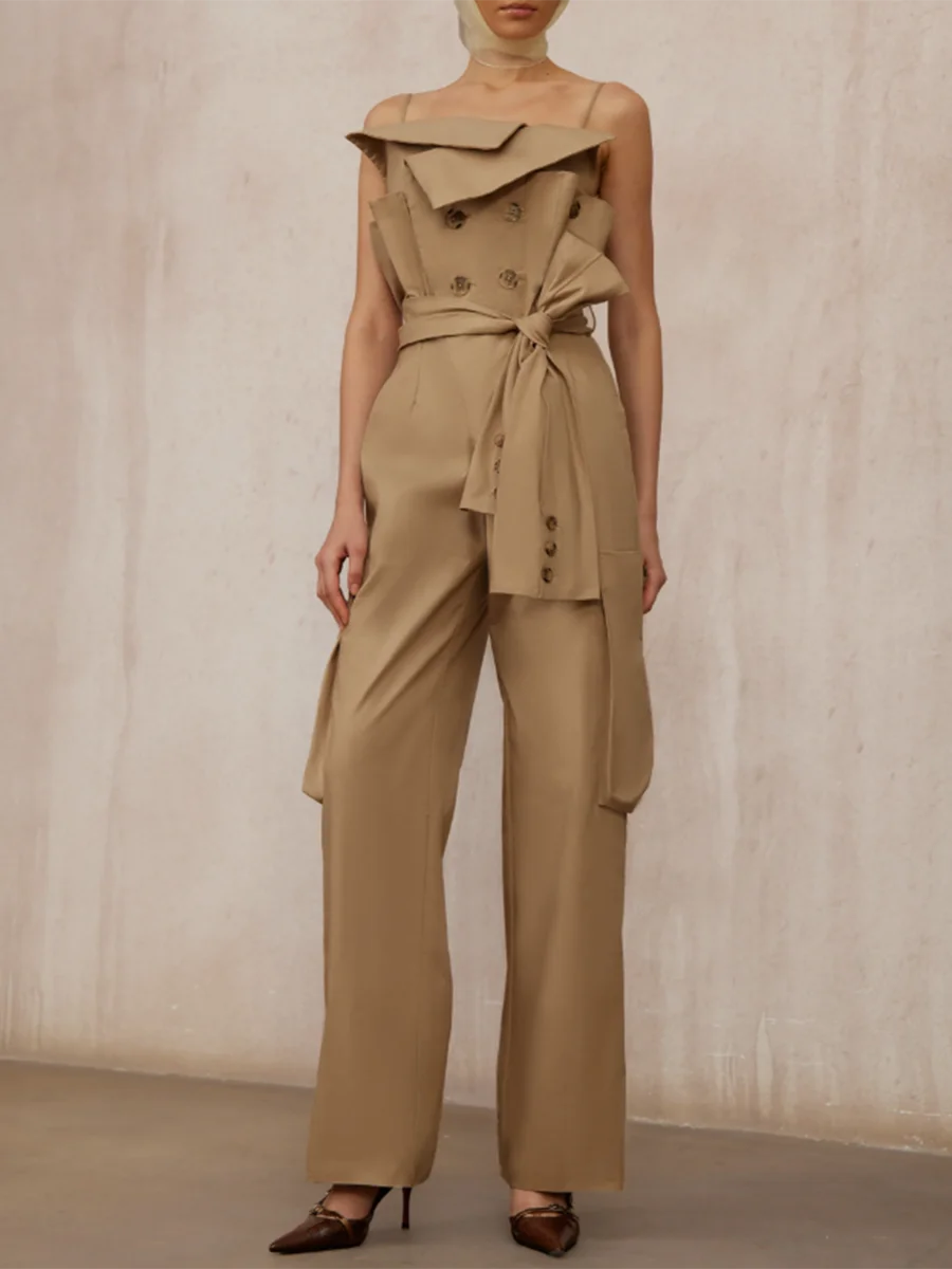 Kombinezony damskie VGH, casualowe, wyszczuplające, jednolite, bez ramiączek, bez rękawów, z wysokim stanem, łączone, sznurowane, designerskie, moda damska.