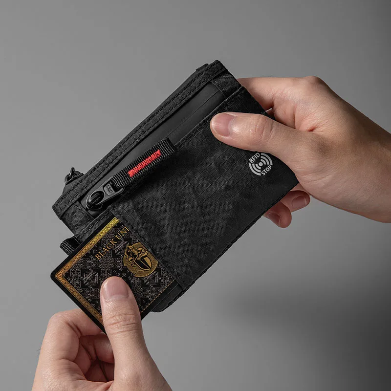 Luxury Rfid Credit Card Holder Anti Theft Slim Key Card Case with Carabiner Nylon Coin Purse Male Purse