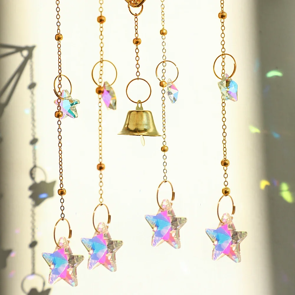 Rainbow Star Moon Wind Chimes, Sun Catcher Outdoor Window Home Decoration Garden Car Pendant