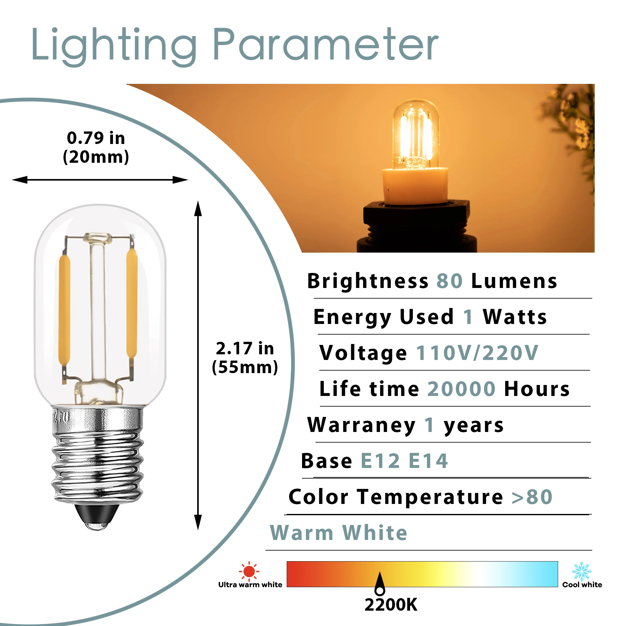 GANRILAND 1W T20 Fridge Radio Light Bulb Dimmable E12 E14 Base 110V 220V 2200K Tubular Low Watt Small Edison LED Lamp Bulb Decor