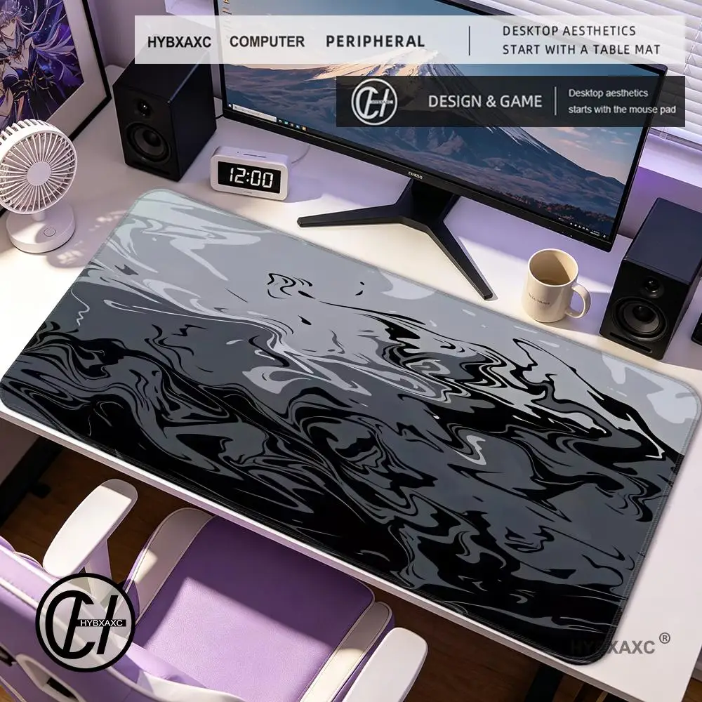 HYBXAXC Gaming-Mauspad Abstraktes Schwarz-Graues Schreibtischpad in Vollgröße Rutschfest Premium Minimalistisches Design