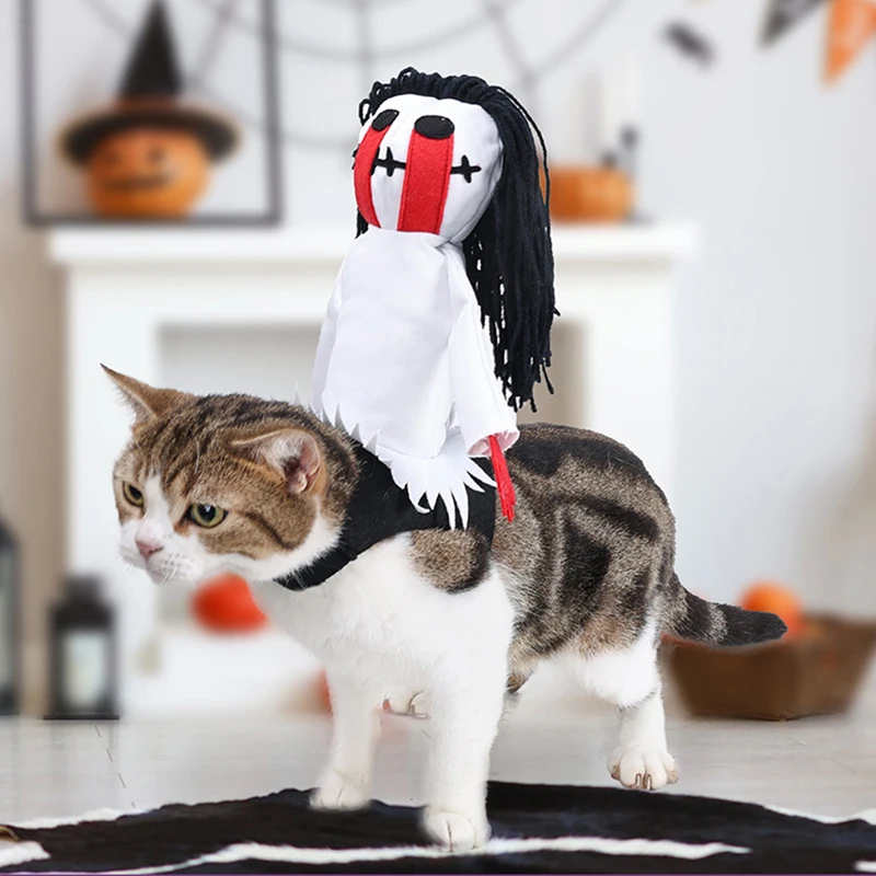 Pet Halloween Knight Saddle Costume Pumpkin Funny Ghost Riding Clothes for Dogs/Cats