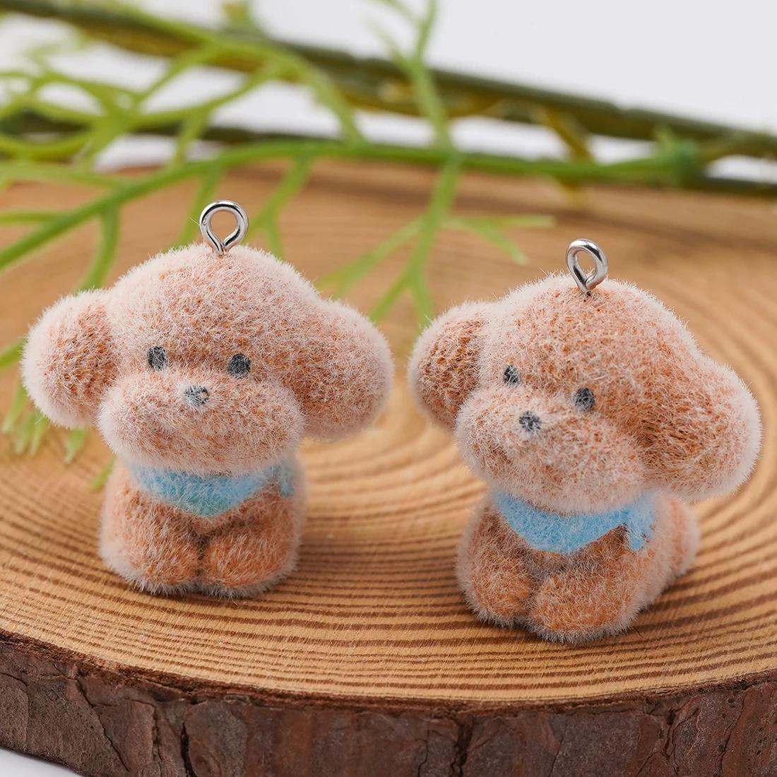 30Pcs 3D Fluffy Flocking Dog Animal Charms Cute Teddy Pendant wholesale Keychain Necklace Pendant DIY Crafts Jewelry Make